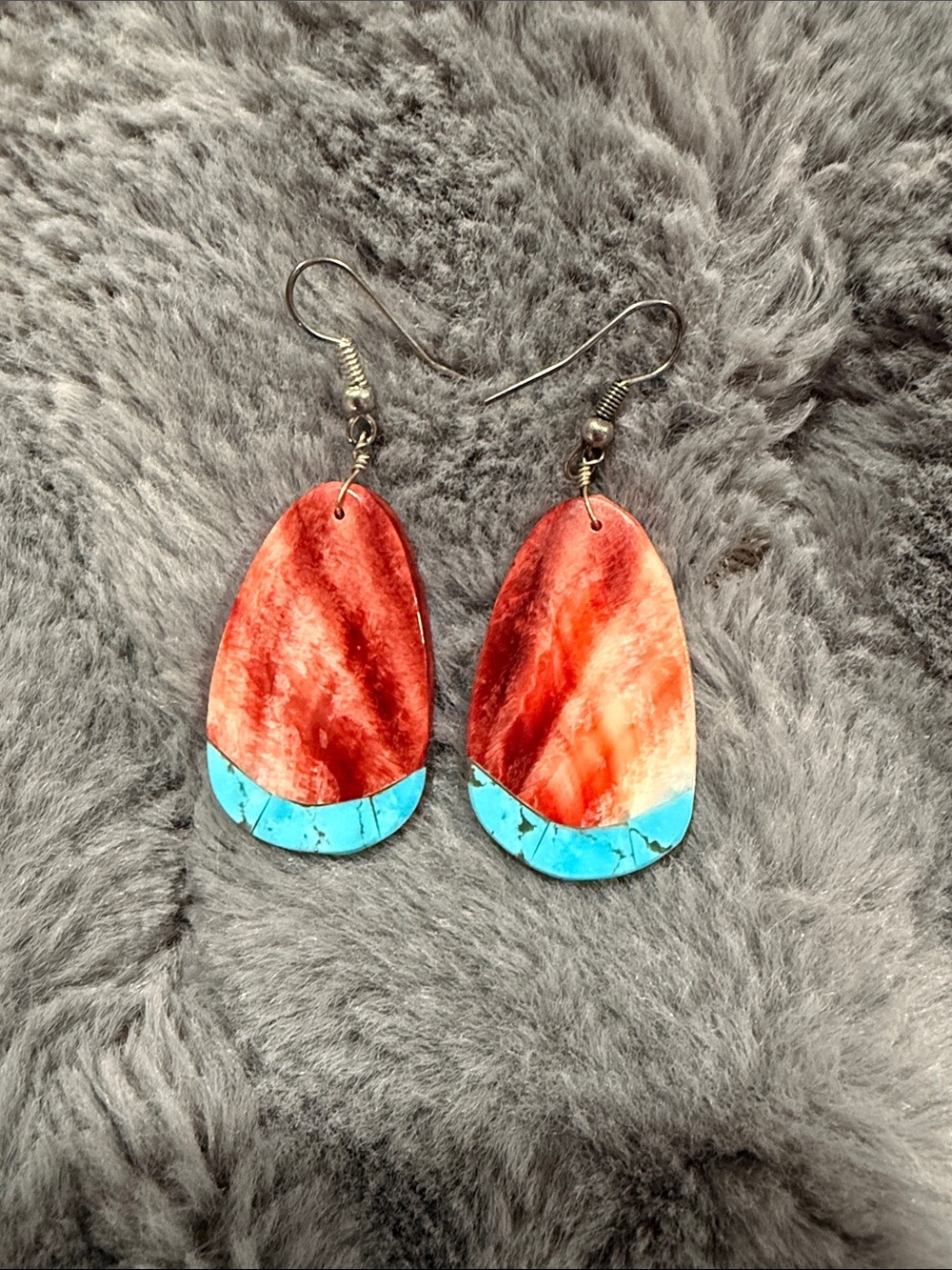 Handmade Red and Turquoise Teardrop Earrings - Unbranded